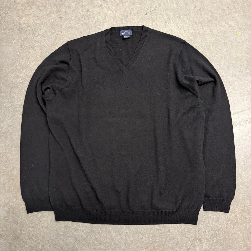 Brooks Brothers 346 Mens XL Black V-Neck Italian Merino Wool Sweater 4085